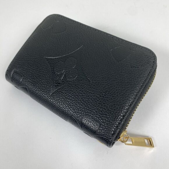 Women’s Fashion Wallet Black Four Clover Embossed 6” Wallet Gold Zip NEW - Picture 2 of 8